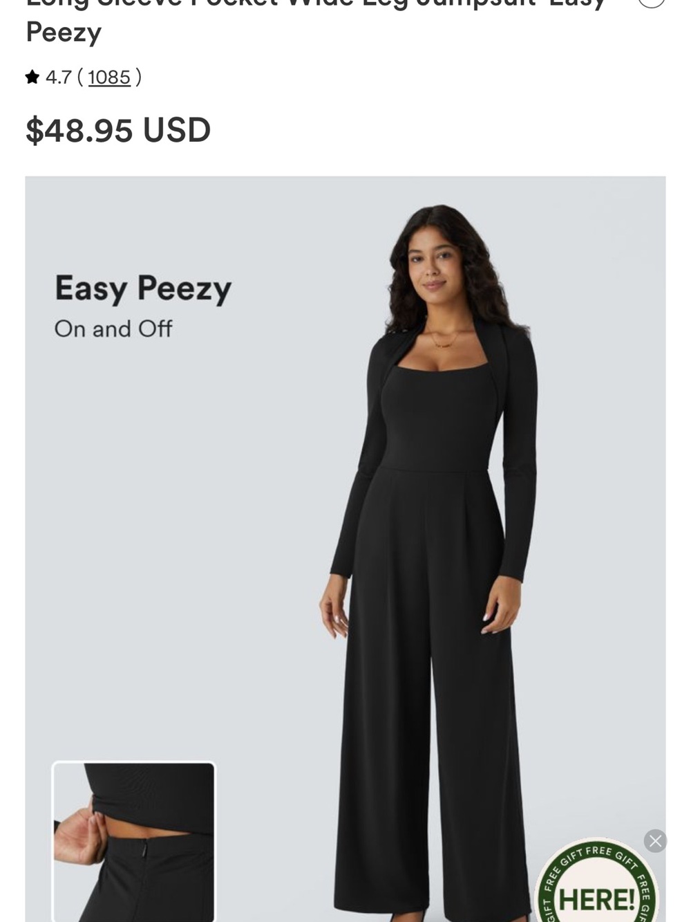 HALARA Black Square-Neck Long-Sleeve Wide-Leg Jumpsuit - Picture 6 of 9